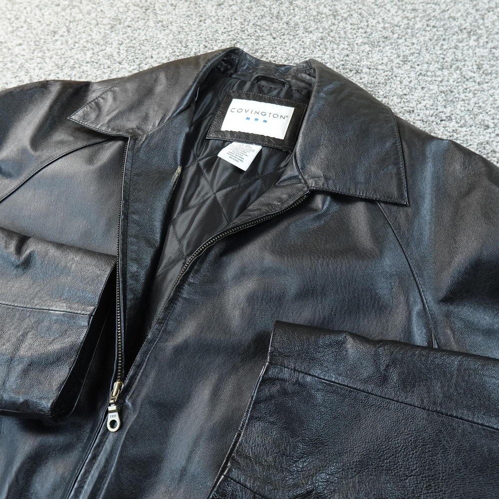 Covington Jacket Mens L Black Leather Bomber Full Zip Coat Aviator Motorcycle